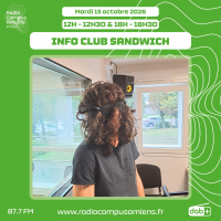 Radio Campus Amiens. Mardi 13 octobre 2026 - 12h-12h30 & 18h-18h30. INFO CLUB SANDWICH. Photo de "Chewbacca" dans nos studios.