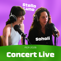 Photo de Stella Luna et Sohali sur fond violet. AGR 2026. Concert Live.