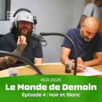 Photo de deux personnes aux micros dans le studio. AGR 2026. Le Monde de Demain. Épisode 4 : Noir et Blanc