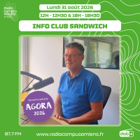 Radio Campus Amiens. Lundi 31 août 2026 - 12h-12h30 & 18h-18h30. INFO CLUB SANDWICH. Photo d'Hervé Defontaine dans nos studios.