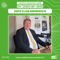 Radio Campus Amiens. Mardi 15 septembre 2026 - 12h-12h30 & 18h-18h30. INFO CLUB SANDWICH. Photo de Philippe Leblanc dans nos studios.